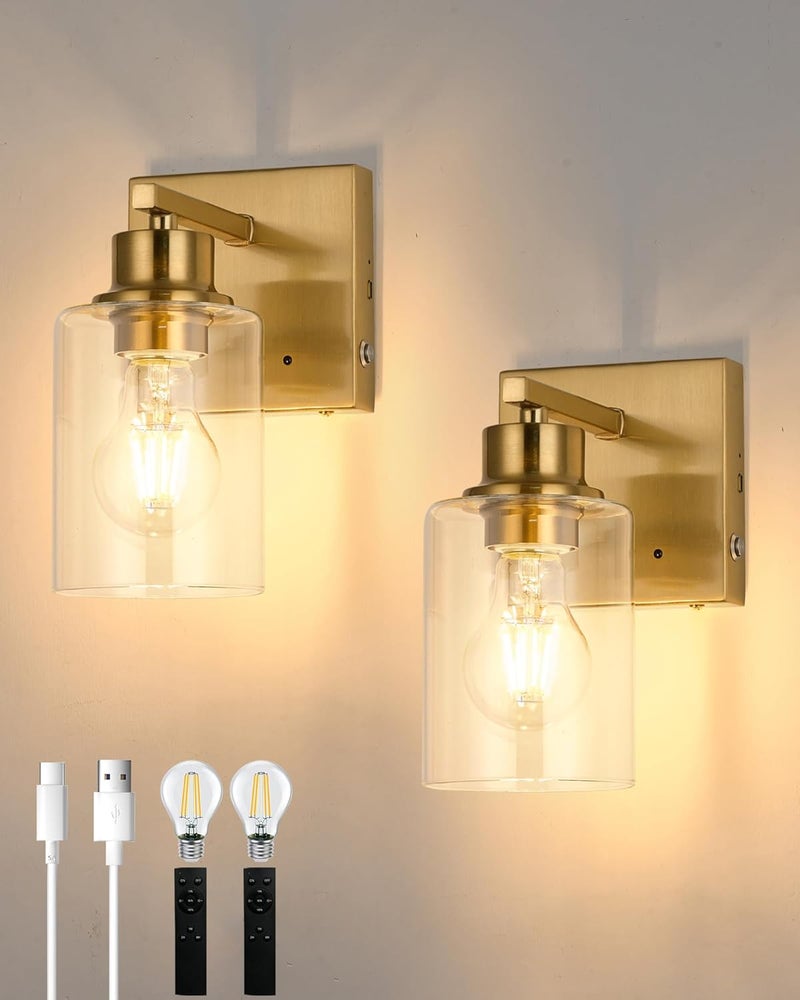 Rayogale Rechargeable Wall Sconce, Gold Battery Operated Wall Sconce Set of 2 with Timer Function, Easy Install Dimmable Wireless Wall Lamps for Living Room, Bedroom, Hallway, Entryway Decor 3000K - Image 1